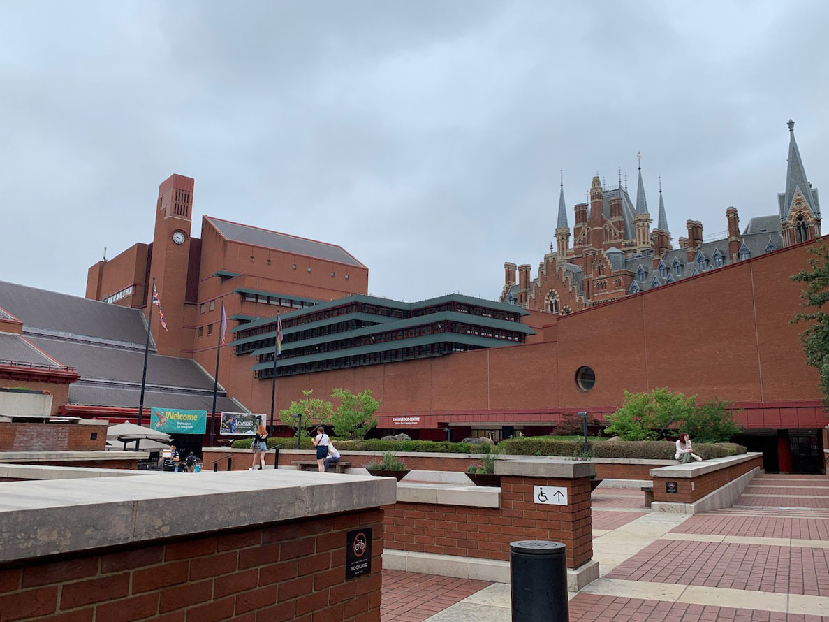 The British Library, London and Statue of Isaac Newton